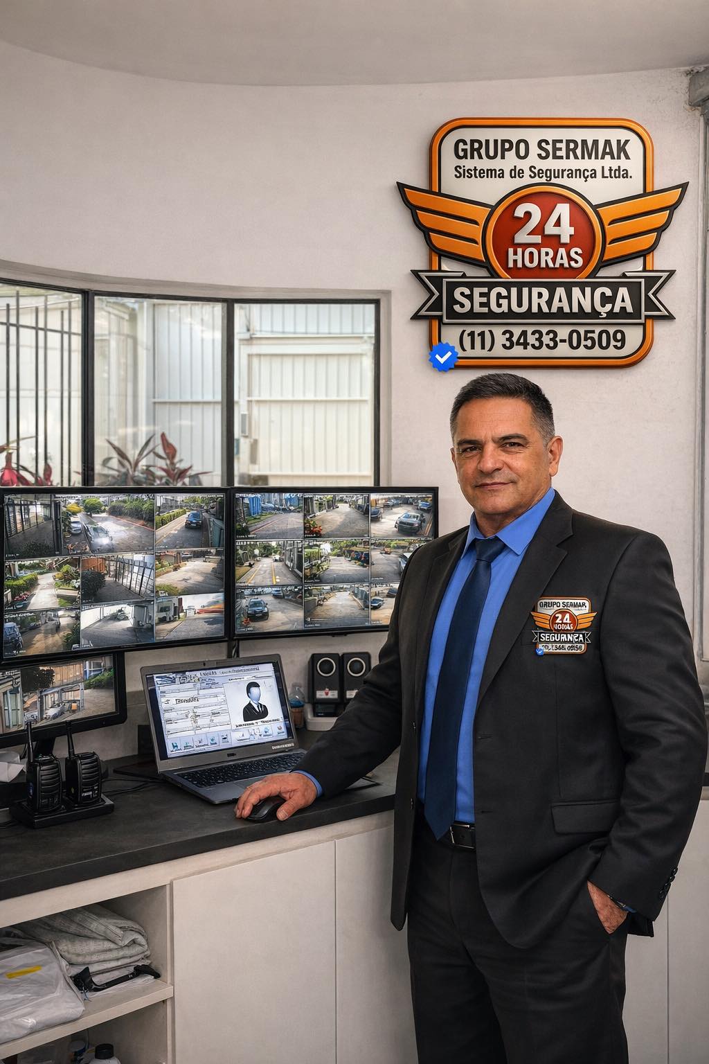 Central de monitoramento com profissional de segurança